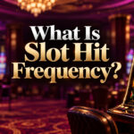 Golden slot machine with cherries, bells, and lucky sevens in a casino, featuring the text “What Is Slot Hit Frequency?”